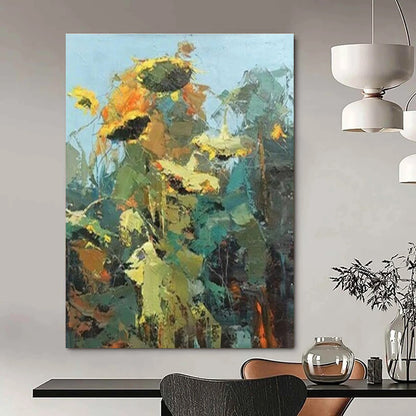 Yellow, Orange, and Green Abstract Sunflower Painting For Sale Online WS484