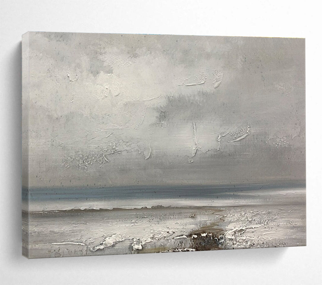 Horizontal Gray Textured Seaside Abstract Painting WB231