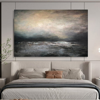 Oversized Canvas Art Gray and Black Abstract Landscape Painting WB142