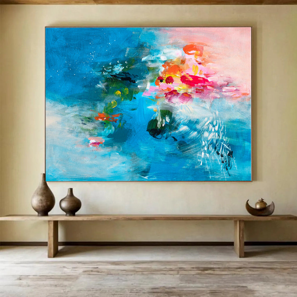 Blue, Pink, Orange Abstract Fluid Acrylic Painting WB021