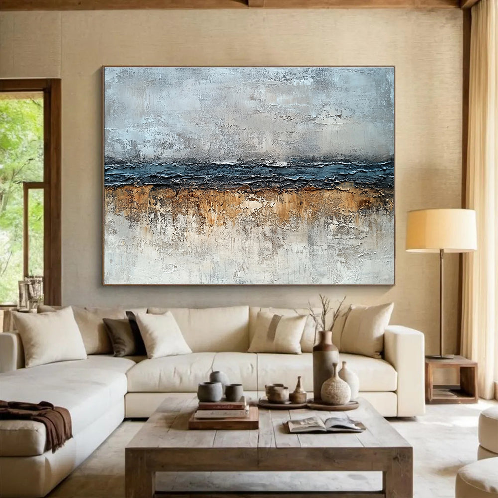 Modern Art Abstract Paintings with Gray, Blue and Brown Colors, Textured Abstract Theme WB304