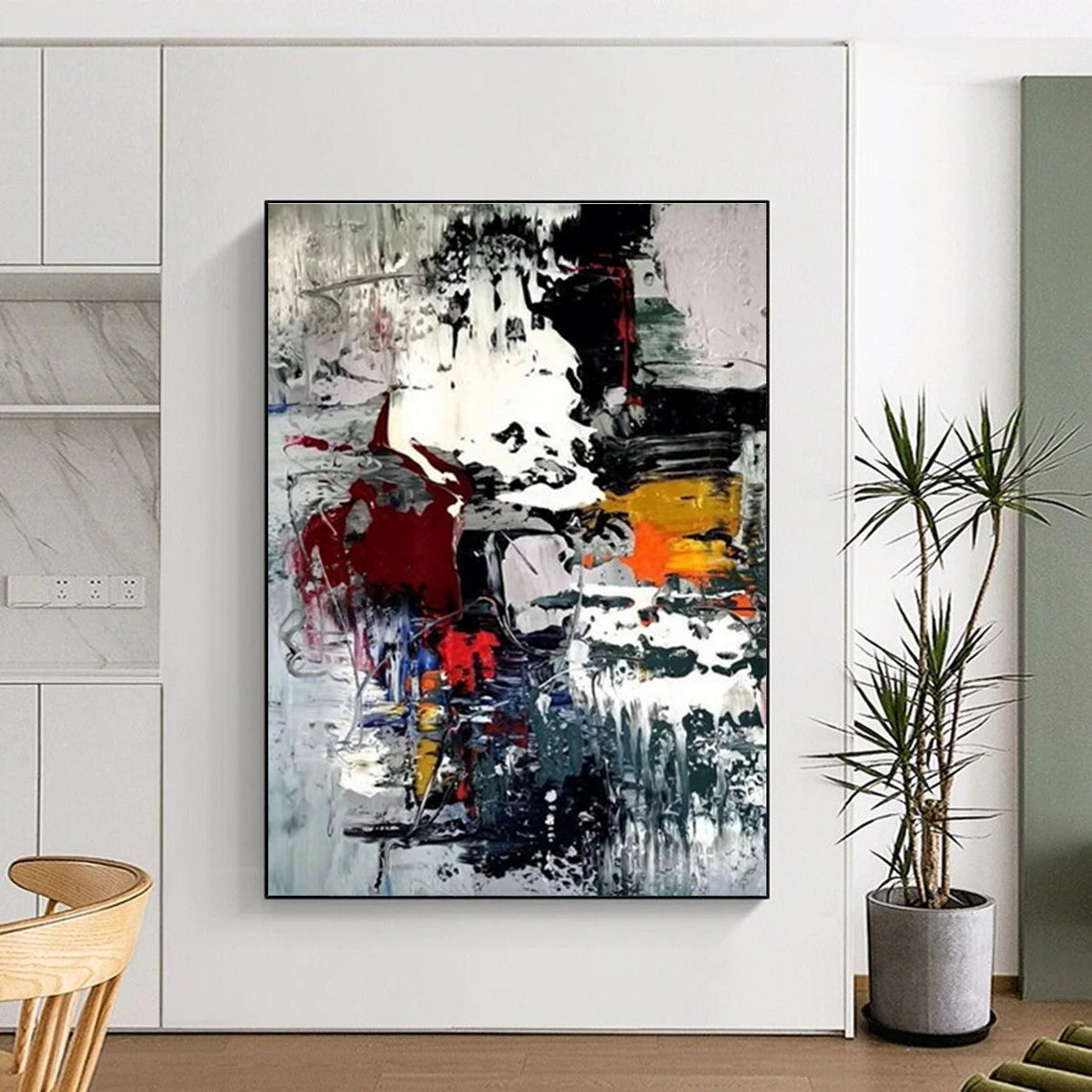 Hand-Painted Multicolor Gestural Abstract, Acrylic Modern Art Painting HS271