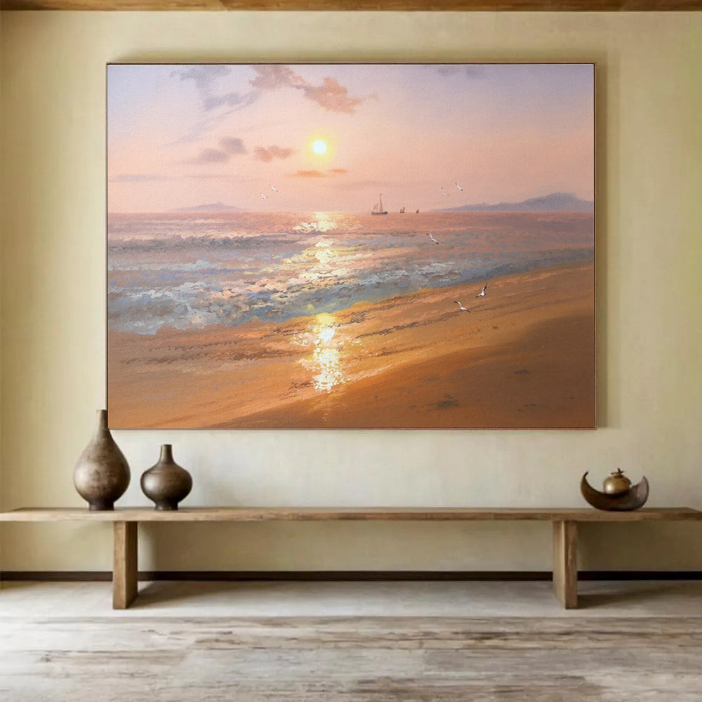 Horizontal Peach and Blue Coastal Realistic Painting WB235