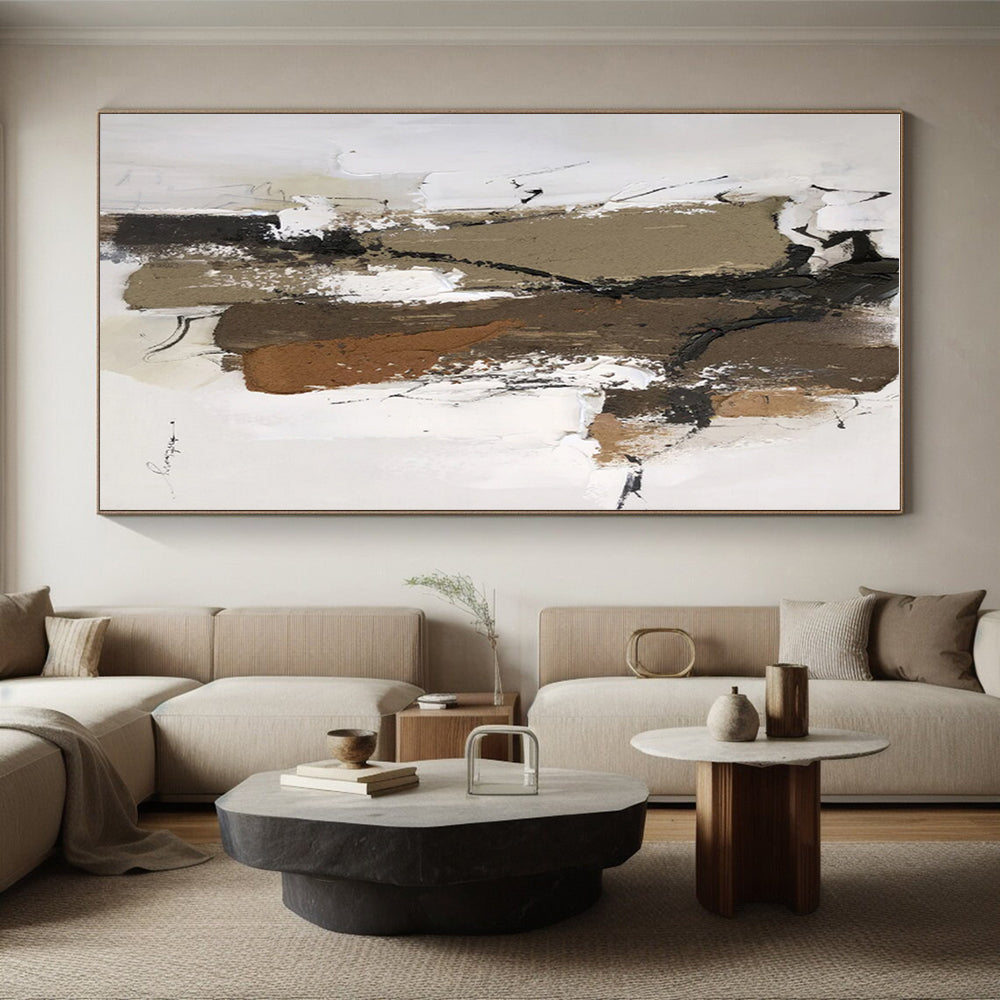 Hand Painting with Brown, Beige, Black and White Colors, Textured Abstract Theme HS467