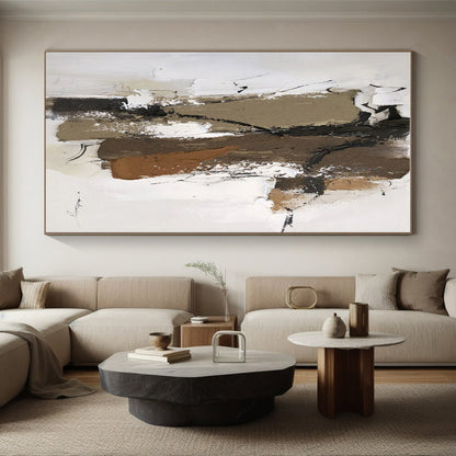 Hand Painting with Brown, Beige, Black and White Colors, Textured Abstract Theme HS467