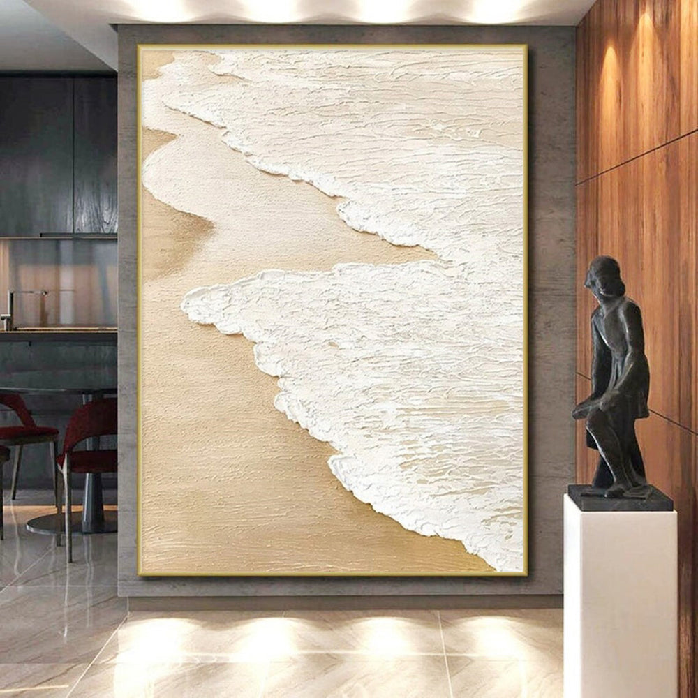 Handmade Art Beige and White Textured Abstract Landscape HS679