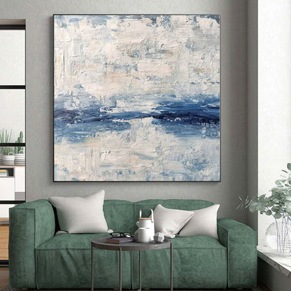 Hand Painted Art Blue and White Abstract Textured Seaside Painting For Sale HS093