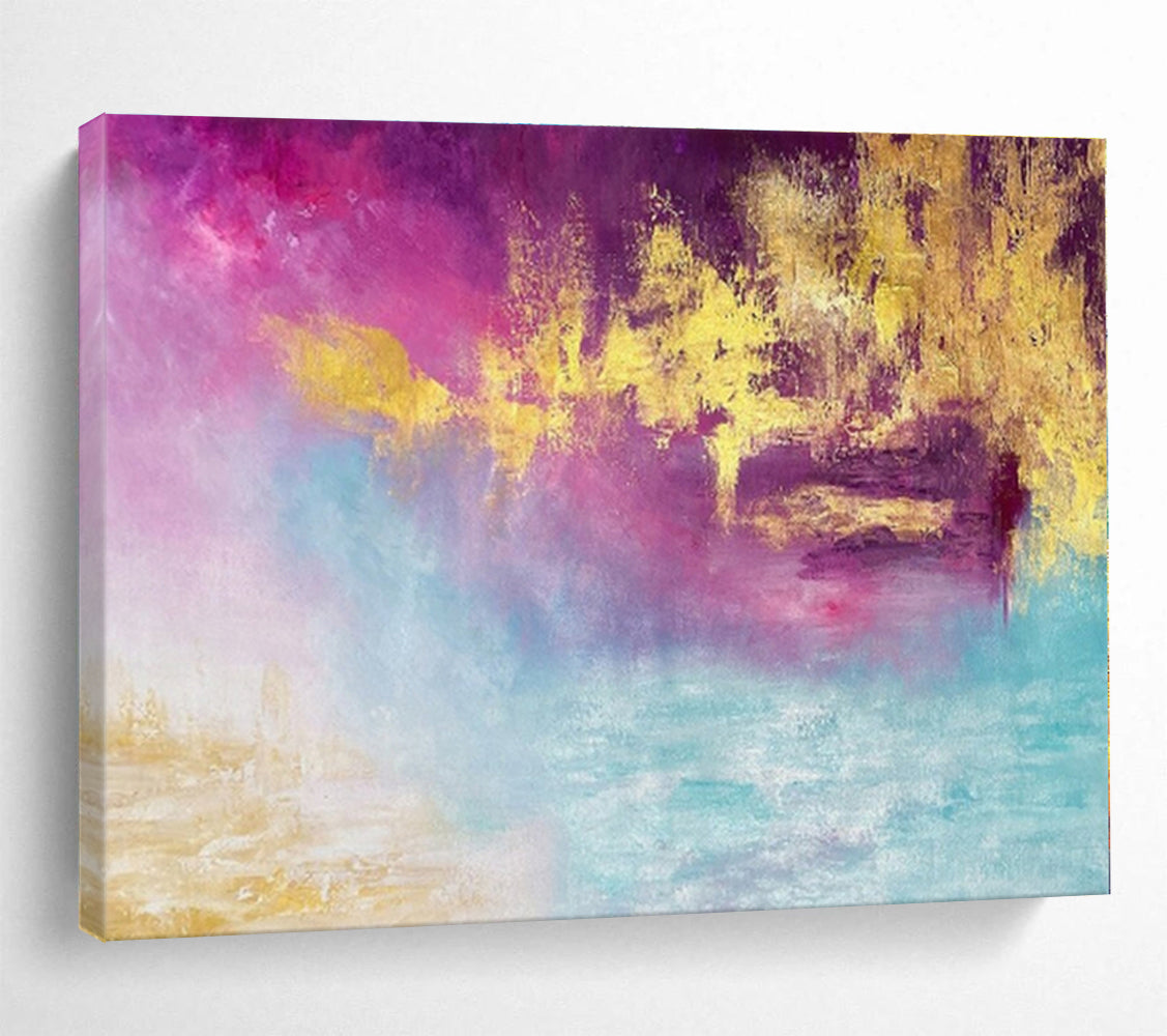 Purple, Pink, Gold, Blue Abstract Fluid Landscape Acrylic Painting WB012