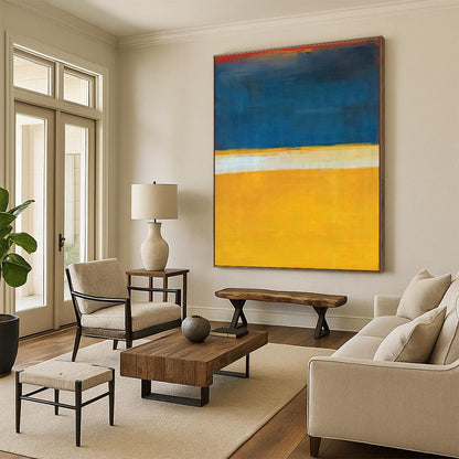 Blue, Yellow, and White Abstract Color Block Painting For Sale WS497