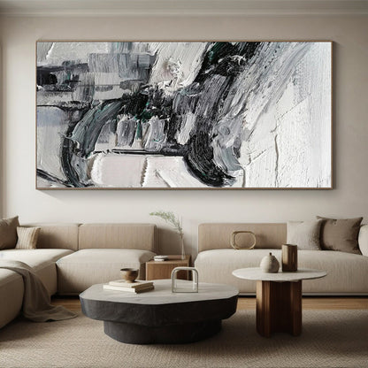 Hand-Painted Black, White, and Gray Abstract Textured Urban Painting For Sale HS059