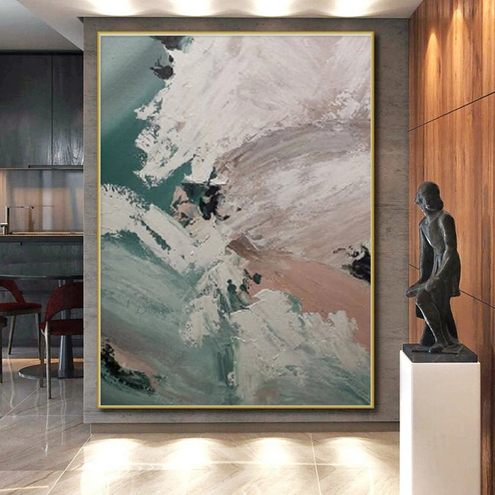 Hand-Painted Art with Green, Black, Brown and Red Colors, Abstract Energetic Theme HS491