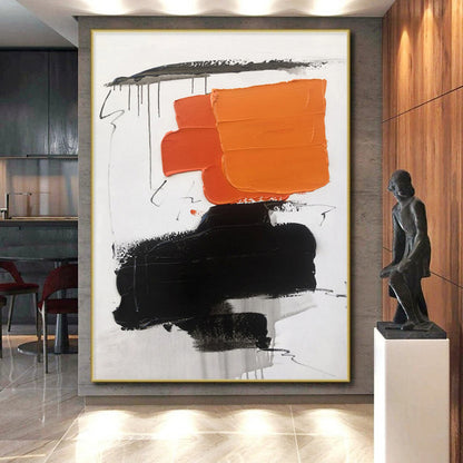 Acrylic Modern Art Paintings with Orange, Black and White Colors, Bold Abstract Theme HS464