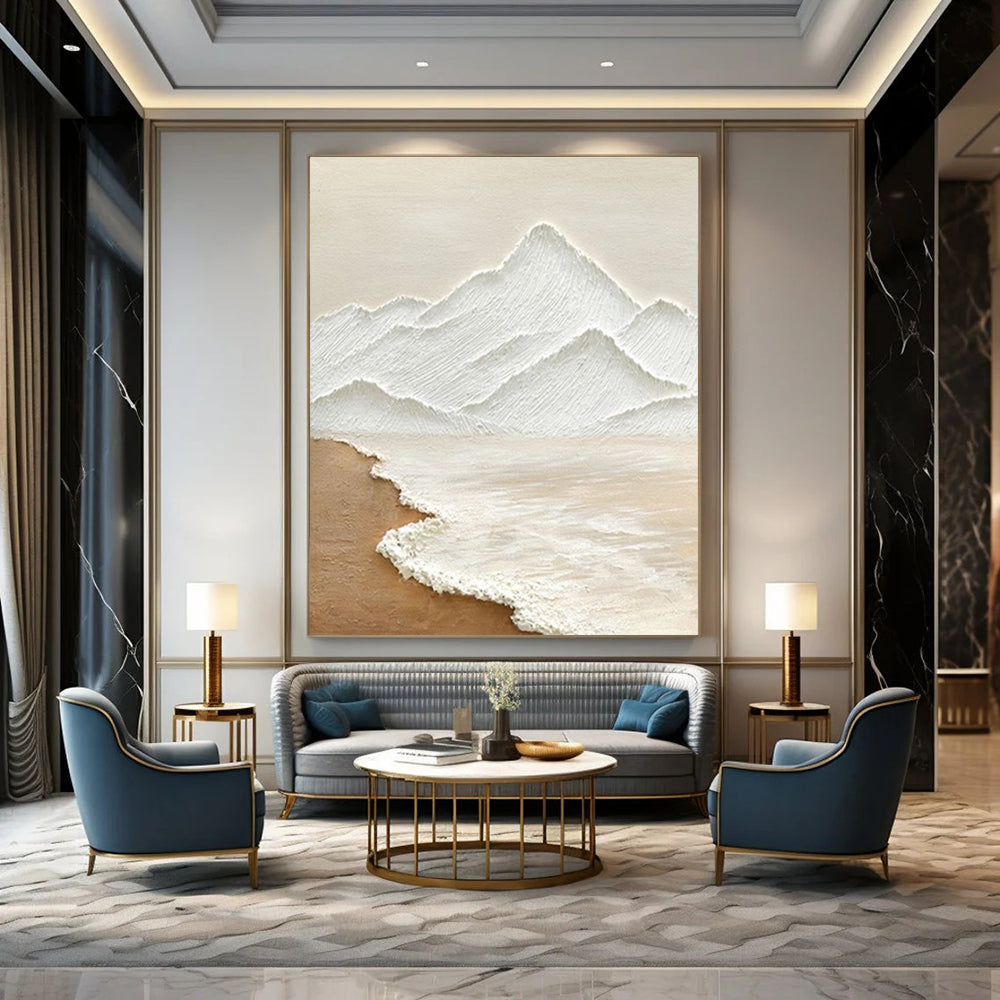 Beige, White Abstract Landscape Art For Living Room and Bedroom WS449