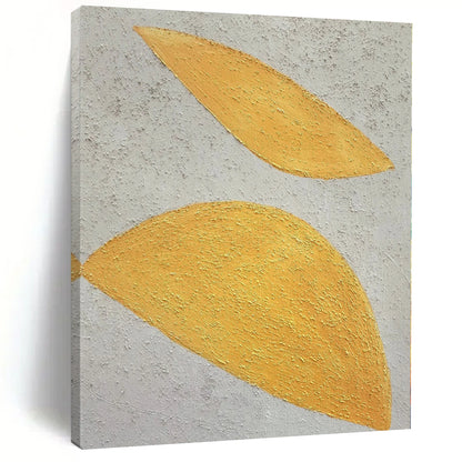 Hand-Painted Yellow and Gray Textured Abstract Leaf-Shaped Painting For Sale HS022