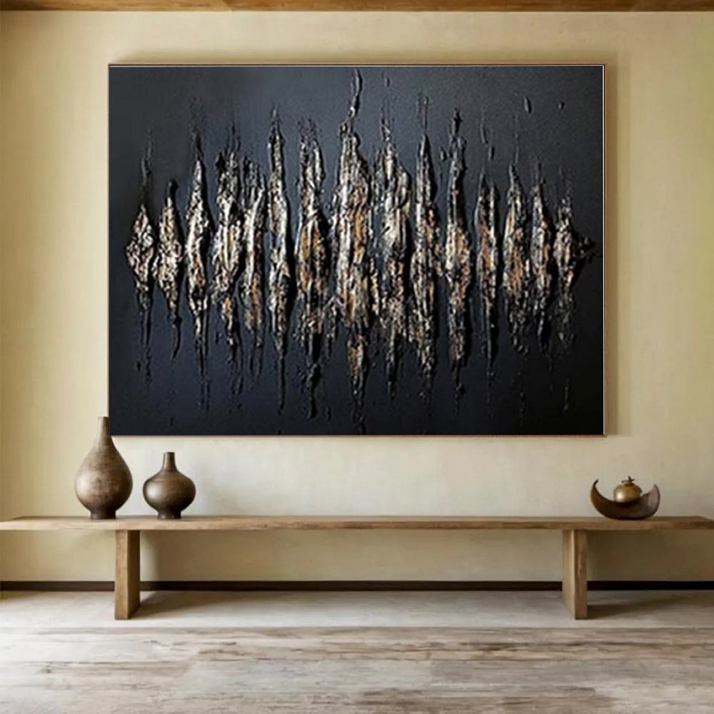 Black, Gold Textured Abstract Acrylic Painting WB032