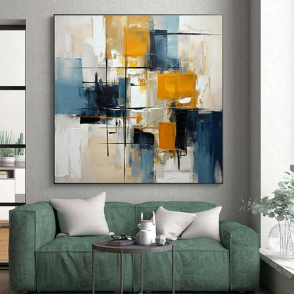 Acrylic Modern Art Paintings Blue, Yellow, and Black Geometric Abstract Painting On Canvas HS782