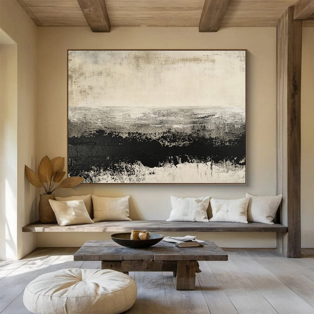 Horizontal Gray Textured Landscape Abstract Painting WB259