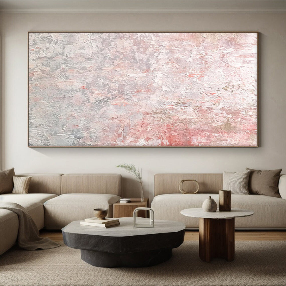 Hand-Painted Pink & Gray Textured Abstract, Acrylic Modern Art Painting HS291