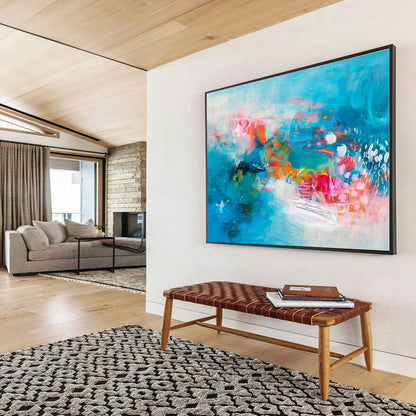 Blue, Pink, Orange Abstract Fluid Acrylic Painting WB022