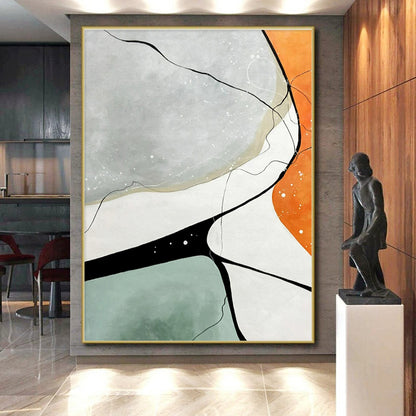 Minimalist Canvas Art Gray, Orange, and Black Geometric Abstract Art HS730