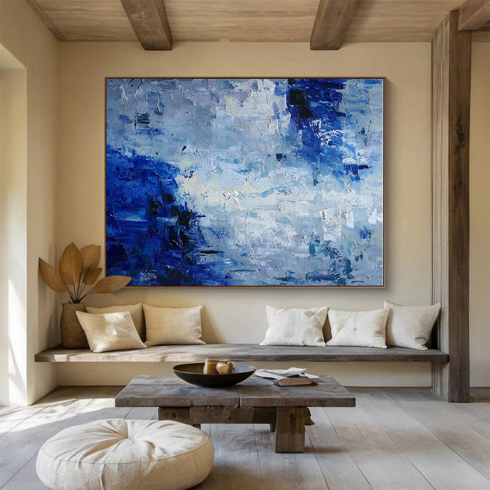 Oversized Canvas Art Blue and Gray Abstract Textured Painting WB152
