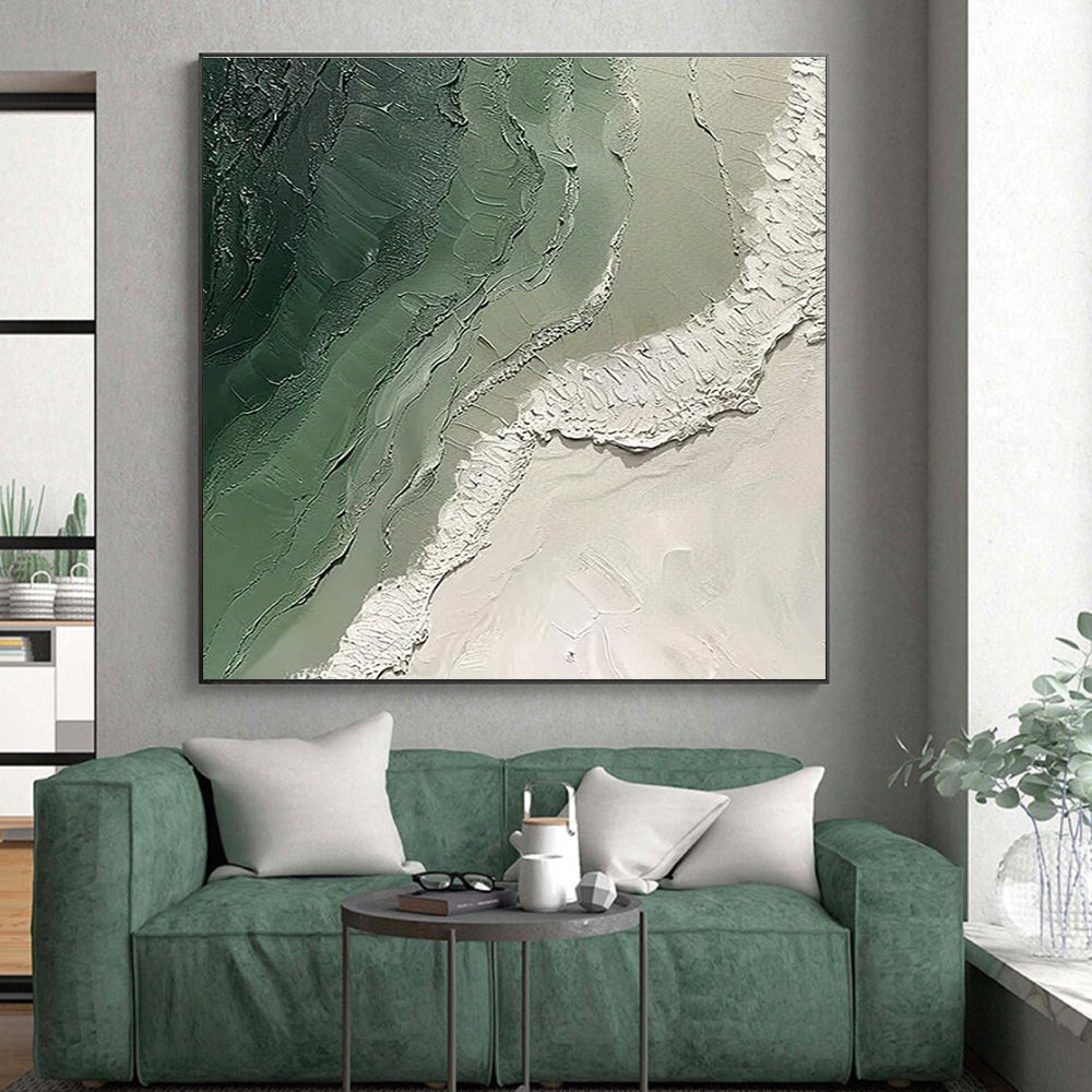 Acrylic Modern Art Paintings Green and White Textured Abstract Painting On Canvas HS816