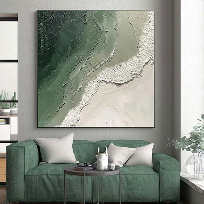 Acrylic Modern Art Paintings Green and White Textured Abstract Painting On Canvas HS816