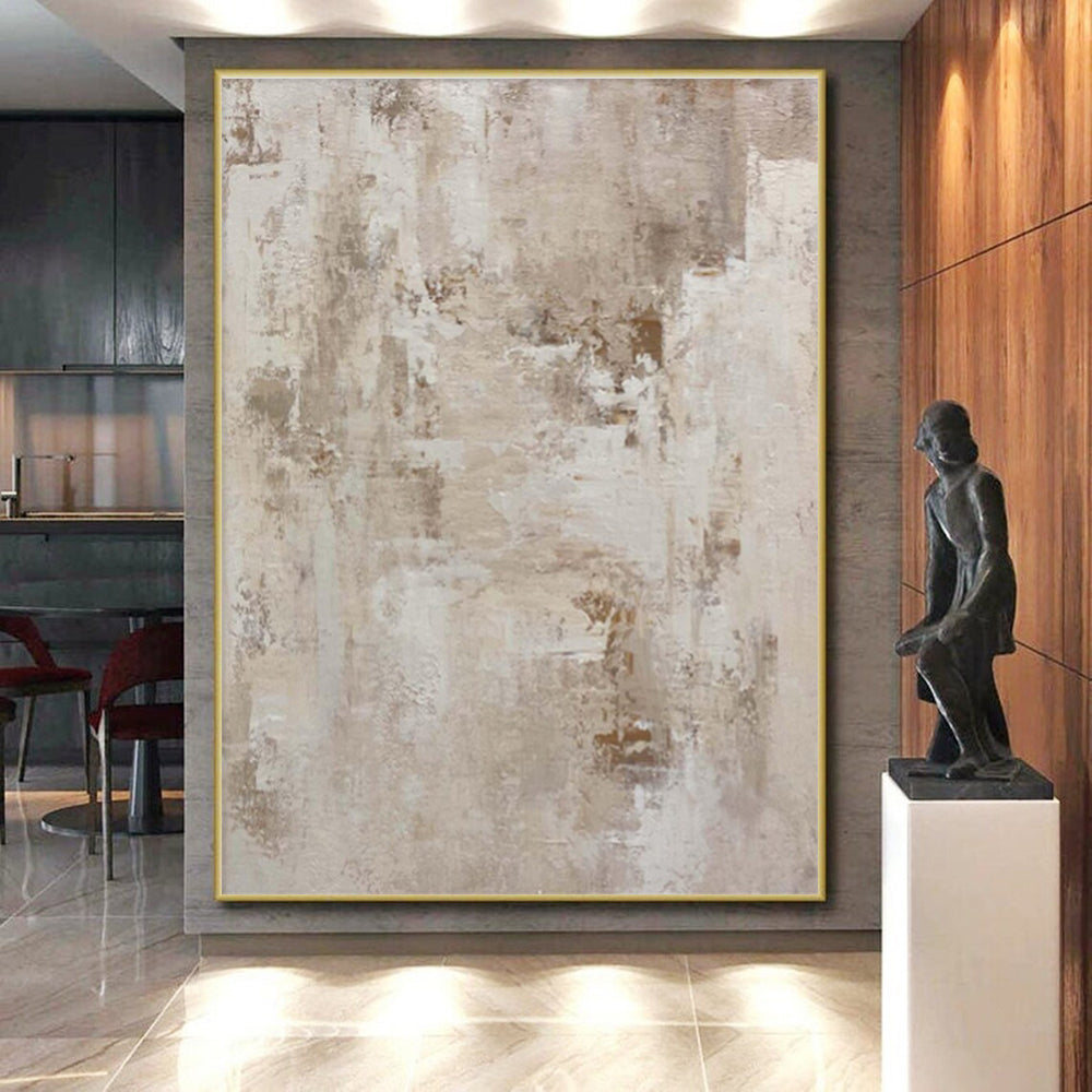 Handmade Art Beige & Gray Textured Abstract, Minimalist Canvas Art HS329