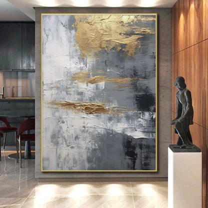 Hand Painted Art Gold, Gray, and White Textured Abstract Art HS735