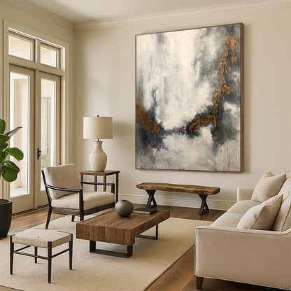 Hand Painted Art Gray & Gold Textured Abstract, Acrylic Modern Art Paintings HS430