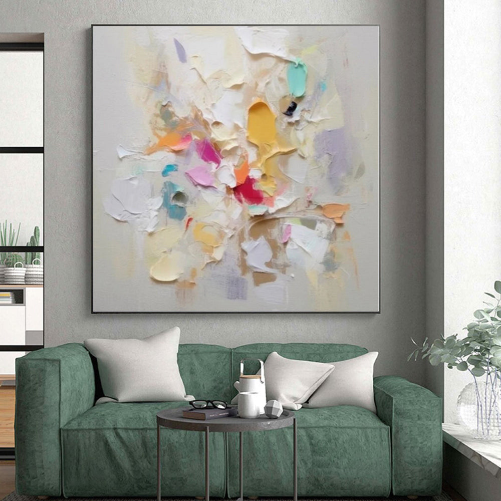 Hand-Painted Multicolor Thick Textured Abstract Painting For Sale HS006
