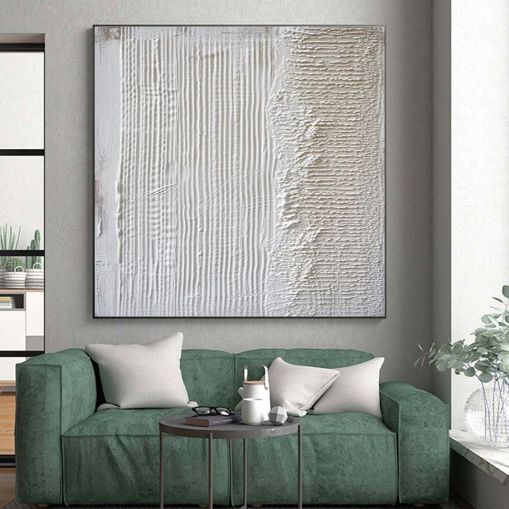 Minimalist Canvas Art White Textured Abstract Painting On Canvas HS789