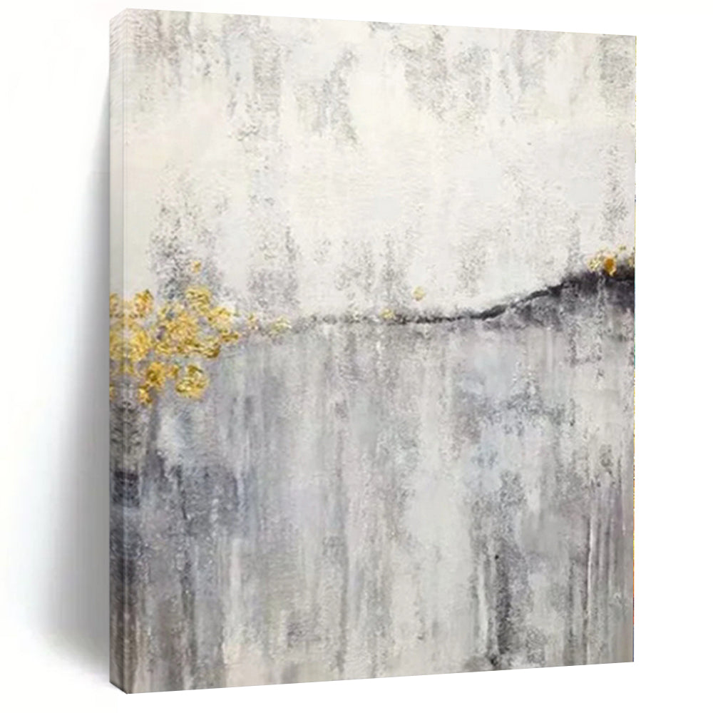 Hand-Painted Gray, White, and Gold Abstract Textured Painting For Sale HS035