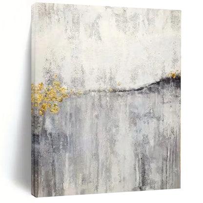 Hand-Painted Gray, White, and Gold Abstract Textured Painting For Sale HS035