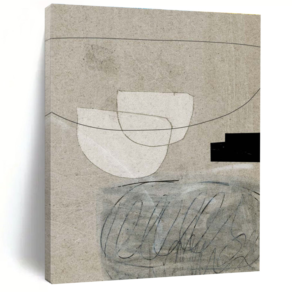 Minimalist Canvas Art Beige & Black Geometric Abstract, Handmade Art HS242