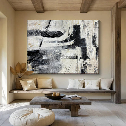 Gray, Black, Beige Abstract Textured Art For Sale WB393