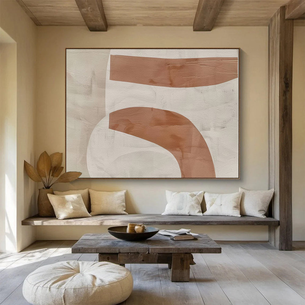 Brown, White Abstract Painting – Geometric Acrylic Art WB050