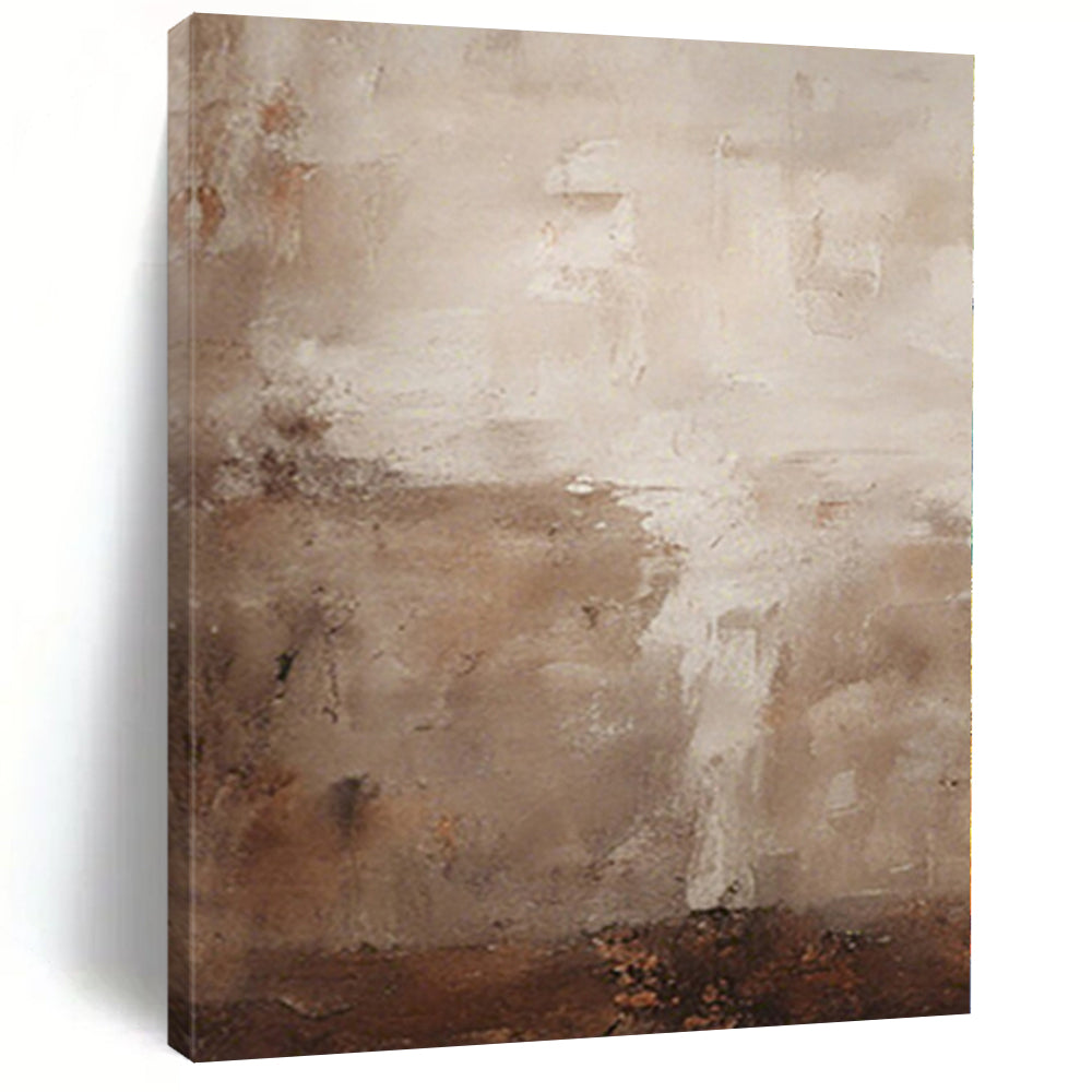 Hand-Painted Beige and Brown Abstract Textured Painting For Sale HS070
