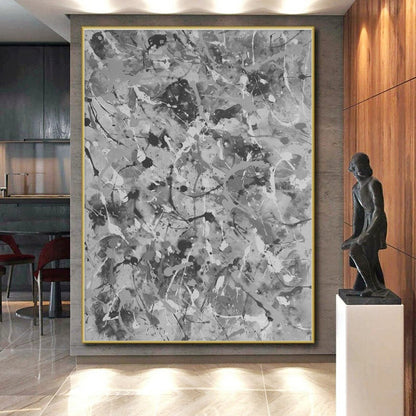 Unique Abstract Art Gray Splatter Abstract, Large Contemporary Wall Art HS459