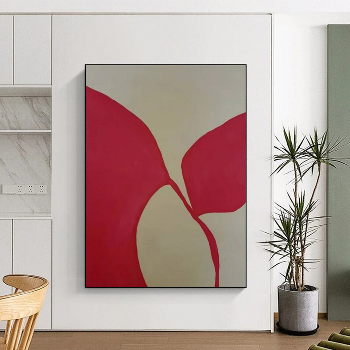 Handmade Art Red and Beige Floral Abstract Art HS645