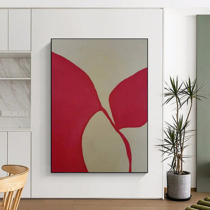 Handmade Art Red and Beige Floral Abstract Art HS645