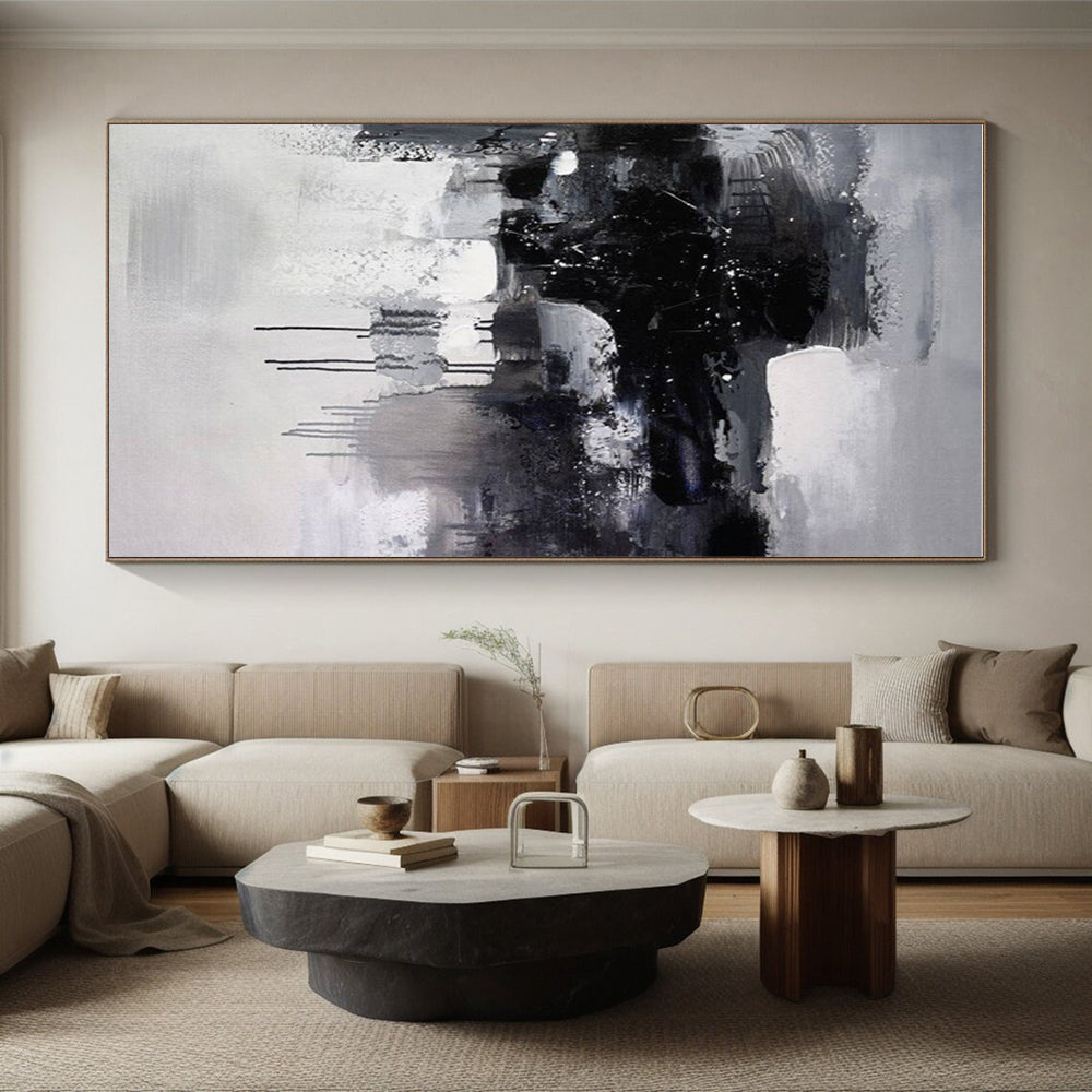 Handmade Art Black & White Textured Abstract, Minimalist Canvas Art HS428