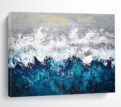 Contemporary Abstract Art: Blue Grey and White Textured Wave Abstract Painting WB370