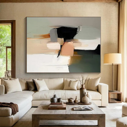 Unique Abstract Art Neutral Tones with Black and Peach Accents Abstract Art HS622