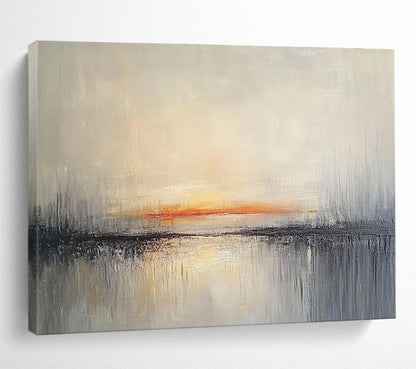 Big Size Gray, Orange, and White Abstract Sunset Over Water - Acrylic Painting WB272
