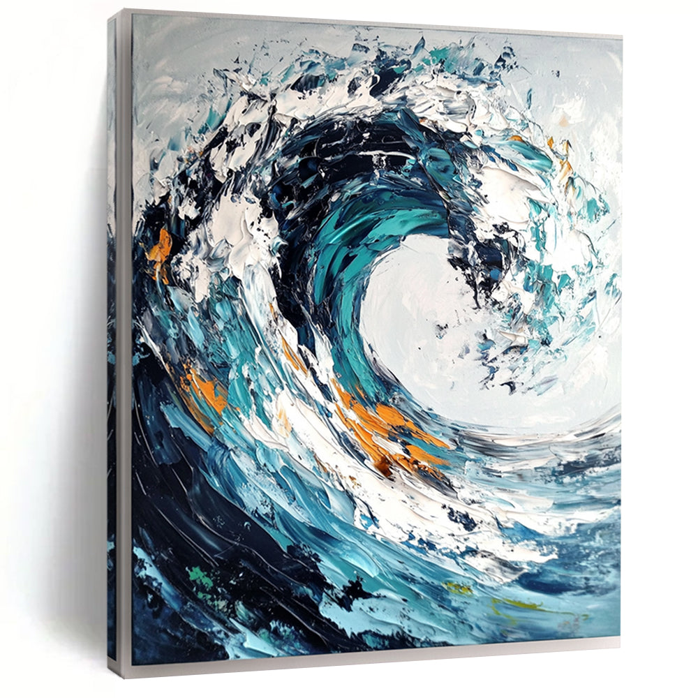 Blue, White, Orange Abstract Seascape Art For Bathroom and Living Room WS432