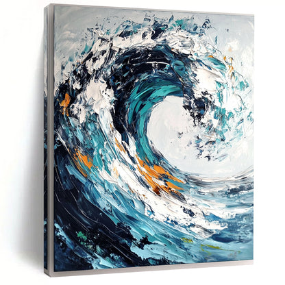 Blue, White, Orange Abstract Seascape Art For Bathroom and Living Room WS432