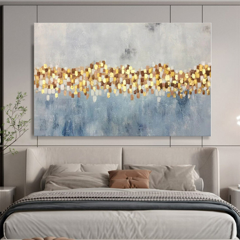 Big Size Gold and Blue Abstract Geometric Painting WB056