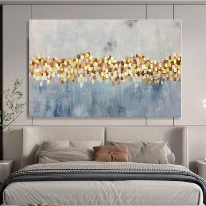 Big Size Gold and Blue Abstract Geometric Painting WB056