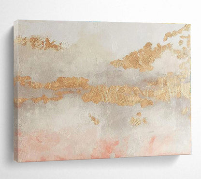 Oversized Canvas Art Gold, Pink and Gray Abstract Textured Painting WB106